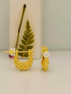 SHE'SJEWELS Elegant 1 Gram Gold Plated Cubic Zirconia Half-Hoop Earrings Cubic Zirconia Brass Clip-on Earring, Hoop Earring, Huggie Earring, Rhinestone Studs, Earring Set