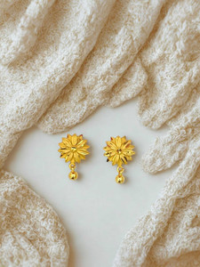 SHE'SJEWELS Charming 1 Gram Gold Plated Dahlia Stud Earrings with Drop Brass Clip-on Earring, Earring Set, Drops & Danglers, Huggie Earring, Stud Earring