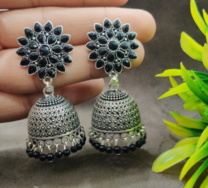 MONKDECOR Trendy Oxidised Sunflower Jhumka Earrings For Girls & Women Alloy Jhumki Earring