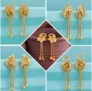 MM Immitation 5 pair of Gold Plated Combo Earrings gold Alloy Drops & Danglers