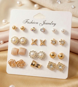 RUYIWA 12 Pairs Multi Style Gold Stud & Hoop Set Alloy Stud Earring
