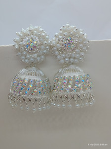Janki Creation White Rainbow stone Jhumka earrings for women Beads, White Zircon, Swarovski Zirconia Alloy Chandbali Earring, Drops & Danglers, Jhumki Earring, Stud Earring