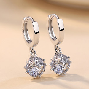 MYKI Fashion Silver Plated Solitaire Crystal Drop Earrings for Women Cubic Zirconia Stainless Steel Hoop Earring
