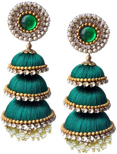 Sanj Three Step Silk thread Stylist jhumka Earring Pearl Fabric Jhumki Earring