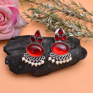ChandraMouli BRASS OXIDISE PLATED EARRING SET FOR WOMAN AND GIRLS Ruby Brass Jhumki Earring