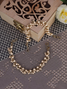 Saloni Fashion Jewellery Traditional Superb Long Chain Gold Plated Set of 2 Pearl Guchha Ear-Chain Pearl Brass Ear Thread