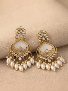 BellaArte Traditional Kundan Pearl Drop Earrings Alloy Jhumki Earring, Drops & Danglers
