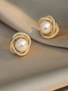 AKISON JEWELS Earrings For Women Earrings For Girls Korean Earrings Trendy latest stylish Pearl, Crystal, Cubic Zirconia, Diamond Alloy Earring Set, Stud Earring