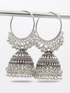 Shakti Imitations Afghani Silver Baali Jhumka for women & girls Pearl Alloy Chandbali Earring, Jhumki Earring