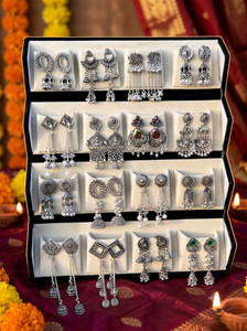 Gahna Wala G (16 pairs + 1 Pair free ) Earrings Cubic Zirconia Alloy Jhumki Earring, Drops & Danglers