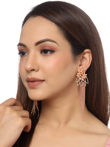 येल्लो चाइम्स Earrings for Women Floral Shaped Crystal Pink Long Chain Dangler Earrings Crystal Brass Drops & Danglers