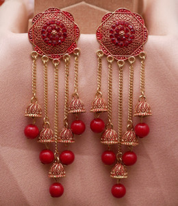 RAJ JEWELLERY Bridal Ethnic Antique Red Color Oxidized Chain Jhumka Jhumki for and Girls Diamond Alloy Jhumki Earring, Drops & Danglers, Chandbali Earring