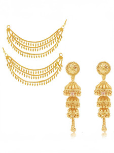 Panachee Temple Jewellery Gold Coated Multilayer Multicolor Pearl Beads Statement Chain Clip on hair Earrings Alloy Jhumki Earring