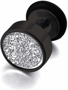 Crazy Fashion Glitter Barbell Screw Black 1 Pcs Stainless Steel Stud Earring