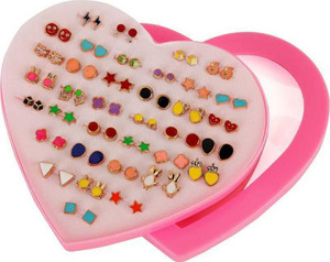 DIVINE Combo/Pack/Set of 36 Pair ofMulti Colored Mixed design Stud Colorful Mix Design Earring Stud Set with Heart Box for Baby Girls, Women and Girls. (1 Box) Alloy Stud Earring