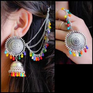 GLOSSARY COLLECTIONS Ratmanee Stylish Multi-color Bahubali Earrings Afghani Kashmiri Tribal Jhumka Earrings with Maang Tikka Set Fancy Party Wear Earrings For Girls And Women Alloy Jhumki Earring Alloy Jhumki Earring Alloy Jhumki Earring, Earring Set