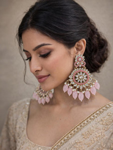 R A Enterprises PK-1224-PINK Pearl Alloy Chandbali Earring