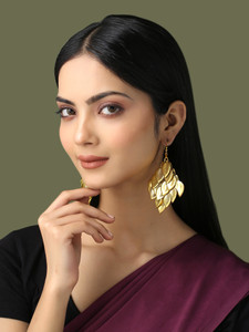YELLOW CHIMES Gold Plated Leaf Drop Designed Drop Earrings Brass Drops & Danglers