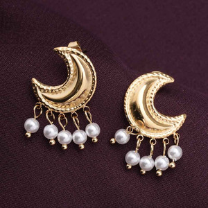 PALMONAS PALMONAS Pearl And Moon Stud Earrings for Women Pearl Stainless Steel Stud Earring