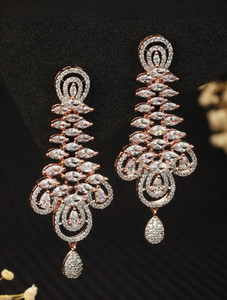 SARAF RS JEWELLERY Stunning Rose Gold plated American Diamond studded Earrings Cubic Zirconia Brass Drops & Danglers