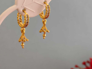 Kesvi 1 GRAM GOLD PLATED DROP HOOPS EARRING FOR GIRLS & WOMEN Cubic Zirconia Brass Jhumki Earring, Hoop Earring, Drops & Danglers, Huggie Earring