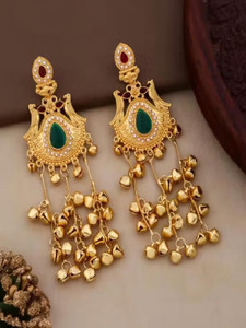 HEER HENI Kashmiri Royal Heritage Gemstone Chandelier Earrings Moonstone Alloy Drops & Danglers