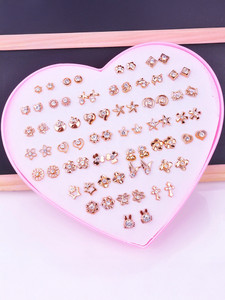 DIVINE Combo of 36 pairs of Gold white studded stones Studs for Girls, Women(1 Box) Plastic Stud Earring