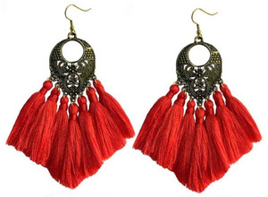 TIARAA Red Thread Tassel Earring | Alloy Drops & Danglers| Earrings for Women and Girls Beads Alloy Drops & Danglers, Tassel Earring