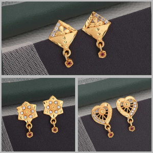 MM Immitation 1 Gram Gold Plated Drop Earrings Combo - Pack of 3 for Women & Girls Brass, Copper Stud Earring