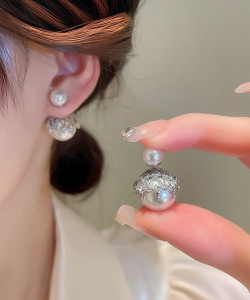 AKISON JEWELS Silver Big Pearls Studs Korean Earrings For Women Girls Trendy Western Fashion Pearl Alloy Earring Set, Stud Earring
