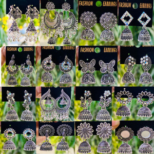 RATNAASYA Ratnaasya Combo of 16 Women Fashion Jhumka Earrrings Oxodised Silver Combo Diamond Alloy Jhumki Earring, Hoop Earring, Huggie Earring