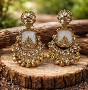 Madimukta The Empress101 Polki Drops
Aura Mother-of-Pearl Jhumkas
Earrings
Brass, Alloy Chandbali Earring, Clip-on Earring