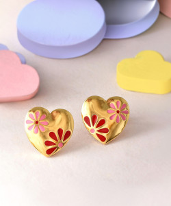 Voylla Valentine's Day Blossom Heart Stud Brass Stud Earring