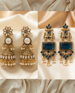 vastaraj enterprise Traditional Antique Design Earrings Combo for Women|Peacock Ethnic Jewellery Set Beads Alloy Hoop Earring