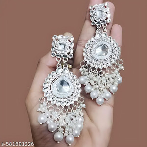 DANGAR ENTERPRISE Plated Traditional Rajasthani Jewellery Large Earring Kundan White Diamond Alloy Jhumki Earring