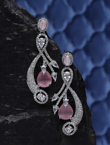 ZENEME ZENEME Rhodium Plated Silver Toned Pink American Diamond Earrings Cubic Zirconia Brass Drops & Danglers