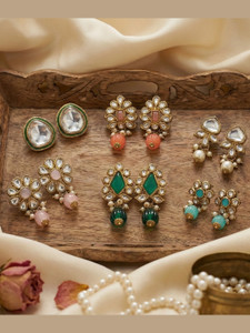 Reesha Jewel SIX KUNDAN EARRING COMBO Brass Stud Earring