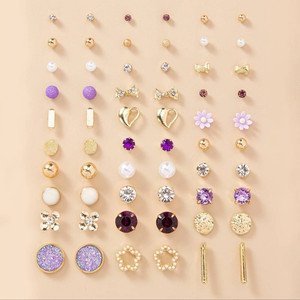 Vembley Vembley Gold Plated Multicolor Studs Combo Of 30 Quirky Pairs Of Earrings Alloy Stud Earring