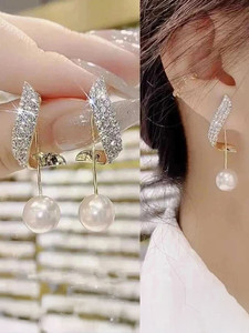 Munsi Store mn st -26 Cubic Zirconia, Diamond, Pearl Alloy Drops & Danglers, Hoop Earring, Jhumki Earring, Earring Set