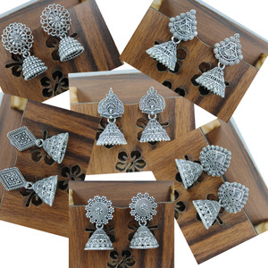 sarthak royal Combo of 6 Pair Oxidised Silver Combo Jhumki Earrings Set Beads Alloy Jhumki Earring