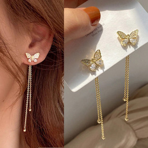 AVIRA ENTERPRISES Delicate Gold Color Butterfly Zircon Tassel Earrings Fashion Women Alloy Tassel Earring