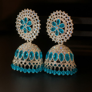 ABC Circle Light Blue Alloy Jhumki Earring