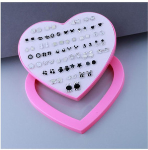 सिल्वर शाइन Silver Shine Stud Earring White-Black look Set of 36 Earrings Plastic Stud Earring