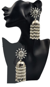 ovyacollection Corona jhumka Earrings for women girls latest trending earrings Silver Color Oxidised Silver Traditional Earring with White Pearl Afghani Long Tassel Sun Shape Jhumka Jhumki for women & girls German Silver Jhumki Earring