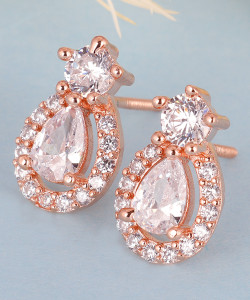 GIVA Sterling Silver Rose Gold Elegant Pear Drop Earrings for Women and Girls Zircon Sterling Silver Stud Earring