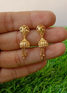 Skumar Traditional Golden Plated Earrings Bali Jhumka Screw Back Ledis Women Girls Brass Jhumki Earring