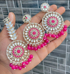 jalaram mirror crystal earrings and mangtikka Alloy Chandbali Earring, Clip-on Earring