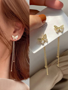 AVIRA ENTERPRISES Delicate Gold Color Butterfly Zircon Tassel Earrings Fashion Women Alloy Tassel Earring
