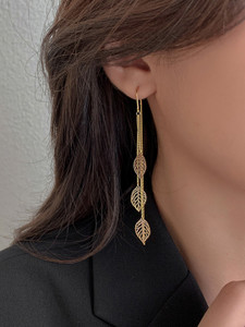 YELLOW CHIMES Earrings For Women Gold Tone Chain With Leaf Hanging Dangle Earrings Crystal Metal Drops & Danglers