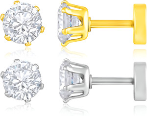 Crazy Fashion Combo of Gold & Silver Plated Glittering White Crystal Studs 2 Pairs Cubic Zirconia Metal Stud Earring